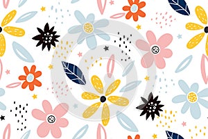 Seamless childish pattern with fairy flowers. Creative kids city texture for fabric, wrapping, textile, wallpaper