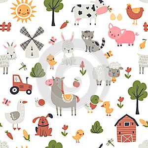 Seamless childish pattern with farm animals