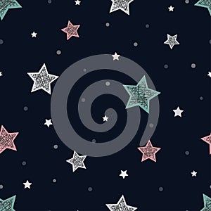 Seamless childish pattern with stars. Abstract night background