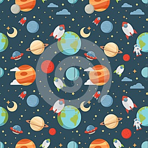 Seamless children cartoon space pattern