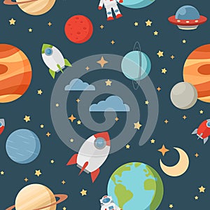 Seamless children cartoon space pattern