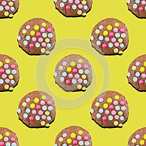 Seamless chocolate biscuits with chocolate dragee pattern