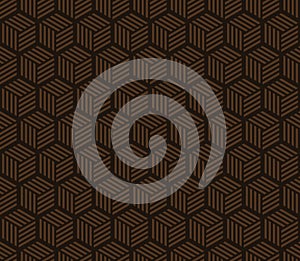 Seamless chocolate brown hexagons with stripes pattern vector