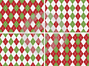 Seamless Christmas Argyle Patterns in Green and Red