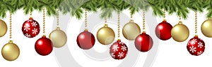 seamless christmas baubles concept with fir branches