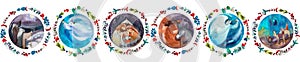 Seamless Christmas border, pattern.Nativity scene: Virgin Mary with Joseph, baby Jesus Christ in a manger, Shepherds on Bethlehem