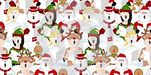 Seamless christmas characters background illustration