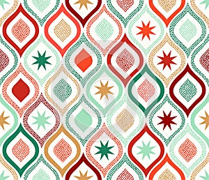 Seamless Christmas geometric stars doodle ogee background.