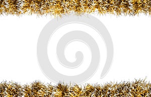 Seamless Christmas gold silver tinsel frame. Isolated on a white background