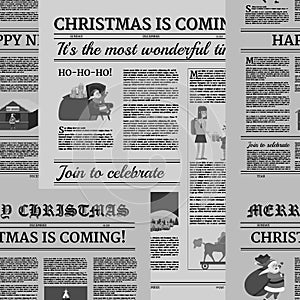 Seamless Christmas newspaper background pattern. Old paper retro style. Vector illustration decoration design