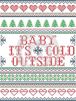 Seamless Christmas pattern Baby its cold outside style, inspired by Norwegian Christmas, festive winter in cross stitch