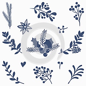 Seamless Christmas pattern with berries. Vector illustration. set vector blue