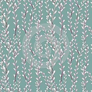 Seamless Christmas pattern with branches and leaves