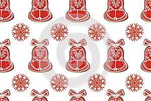 Seamless christmas pattern. Cute characters New Year. Christmas decorations. Christmas gingerbread cookies. Angel, Christmas tree
