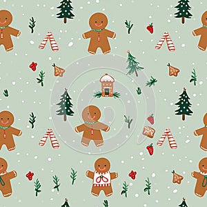 Seamless christmas pattern with gingerbread men. Vector illustration