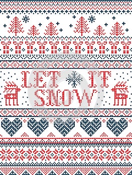 Seamless Christmas pattern Let it Snow Scandinavian style, inspired by Norwegian Christmas, festive winter in cross stitch photo