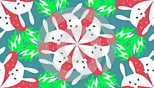 Seamless Christmas pattern with rabbit and carrot drawn in Escher style