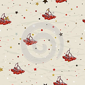 Seamless Christmas pattern with rowan berries ink style.