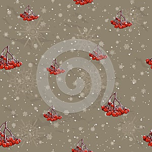 Seamless Christmas pattern with rowan ink style.