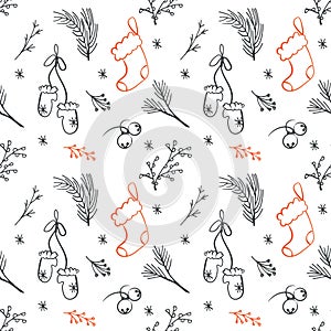 Seamless Christmas pattern. Tile vector background. Botanical winter wallpaper. Wrapping paper texture