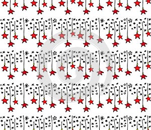 Seamless Christmas pattern in vector. Background garland with stars In vector. Hand drawn illustration. Happy, holiday,