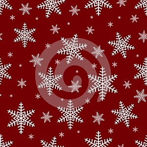 Seamless pattern with white snowflakes on a red background. Merry christmas seamless pattern, vector