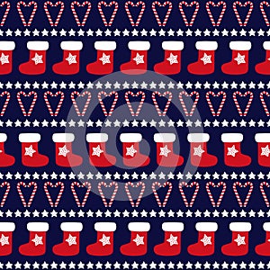 Seamless Christmas pattern - Xmas trees, stars and xmas socks.