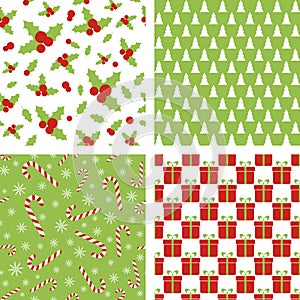 Seamless Christmas patterns. Set of backgrounds for wrapping paper, wallpaper, fabric design