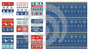 Seamless Christmas patterns. Vector design in nordic style