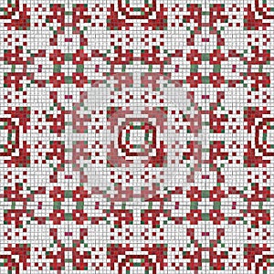 Seamless Christmas poinsettia cross stitch pattern. Decorative ornament in seasonal red for embroidered December holiday