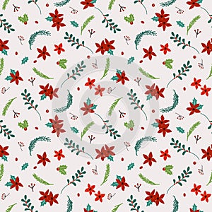 Seamless Christmas poinsettia floral pattern