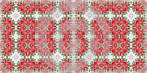 Seamless Christmas poinsettia retro border. Decorative ornament in seasonal red for December holiday washi tape. Winter