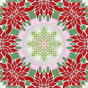 Seamless Christmas poinsettia retro pattern. Decorative ornament in seasonal red for December holiday background. Winter