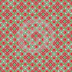 Seamless Christmas poinsettia retro pattern. Decorative ornament in seasonal red for December holiday background. Winter