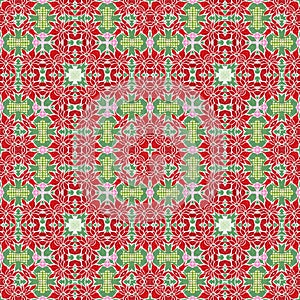 Seamless Christmas poinsettia retro pattern. Decorative ornament in seasonal red for December holiday background. Winter