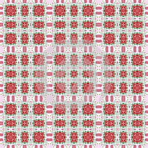 Seamless Christmas poinsettia retro pattern. Decorative ornament in seasonal red for December holiday background. Winter