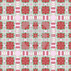 Seamless Christmas poinsettia retro pattern. Decorative ornament in seasonal red for December holiday background. Winter