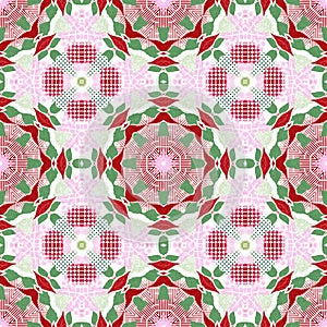 Seamless Christmas poinsettia retro pattern. Decorative ornament in seasonal red for December holiday background. Winter