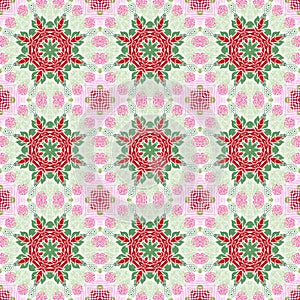 Seamless Christmas poinsettia retro pattern. Decorative ornament in seasonal red for December holiday background. Winter