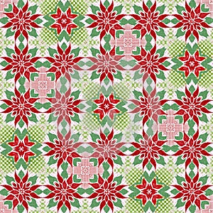 Seamless Christmas poinsettia retro pattern. Decorative ornament in seasonal red for December holiday background. Winter