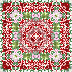 Seamless Christmas poinsettia retro pattern. Decorative ornament in seasonal red for December holiday background. Winter