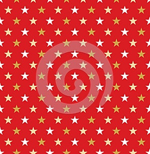 Seamless Christmas red and gold star wrapping paper pattern.