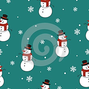 Seamless Christmas Snowman pattern. Vector background.