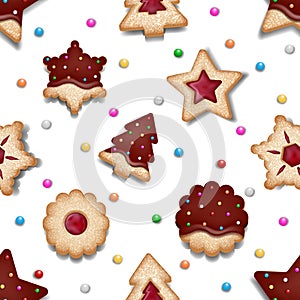 Seamless christmas texture with cookies. pattern with christmas cookies