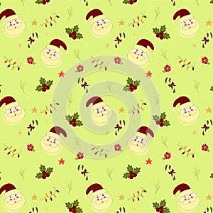 Seamless christmass pattern, cartoon, santa claus and lights