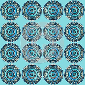 Seamless Circle Ornament Pattern In Teal