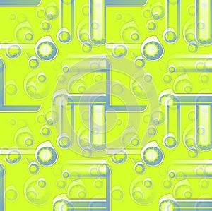 Seamless circles and stripes pattern lemon lime green white beige gray overlaying