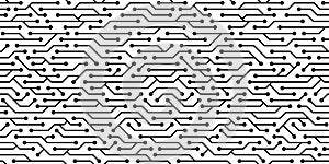 Seamless circuit board pattern. Vector microchip background.