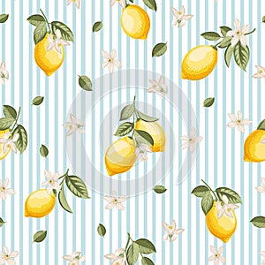 Seamless citrus pattern with lemons. Vector illustration.