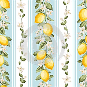 Seamless citrus pattern with lemons. Vector illustration.